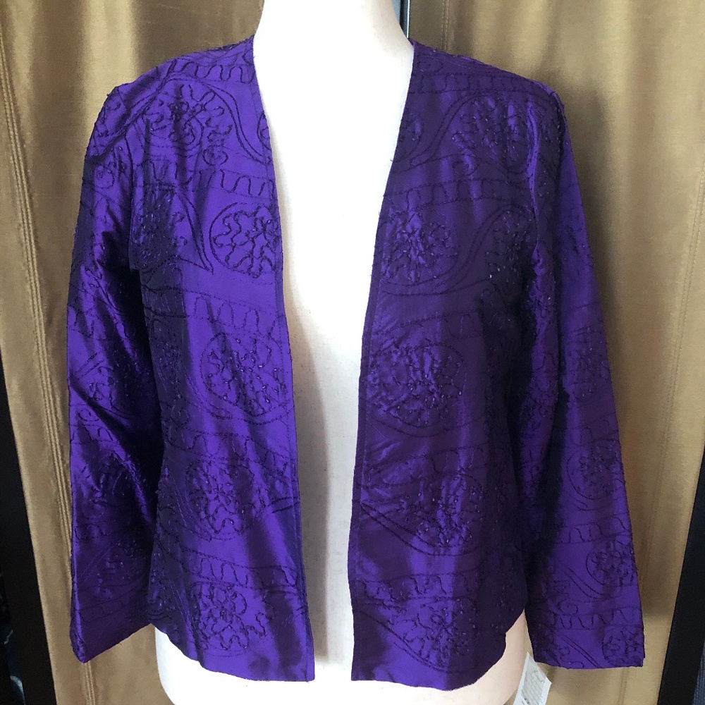 Mirasol Purple Silk Beads Embroidery Design Open Jacket
